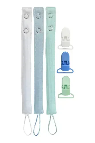 3'lü Pamuk Müslin Bebek Emzik Askısı Plastik Klips Kolay Açılır Emzik Tutacağı /Emzik Zinciri - JOYOUS MOM KIDS (1)