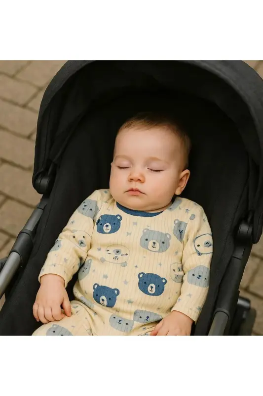 3'lü rahat kumaş bedenli bebek takımı - Kahverengikoyumnbrd - 2