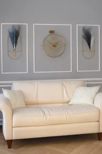 3'lü Romera Classic Exclusive Elegante Set, Modern Dekoratif Metal 3'lü Duvar Saati-3lüGold - 6