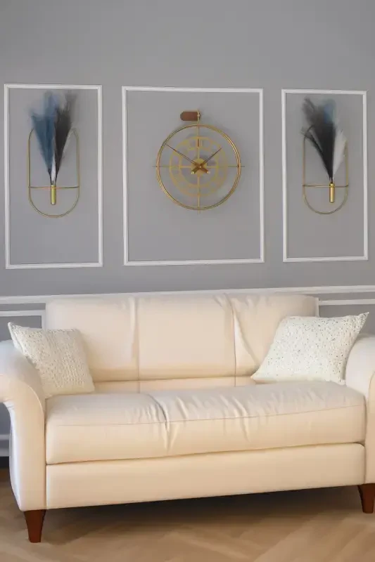 3'lü Romera Classic Exclusive Elegante Set, Modern Dekoratif Metal 3'lü Duvar Saati-3lüGold - 6