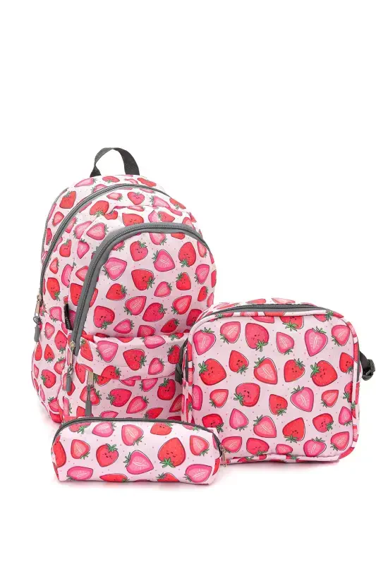 3'lu School Bag Set Strawberry /plcan2079.340-Pink - 3