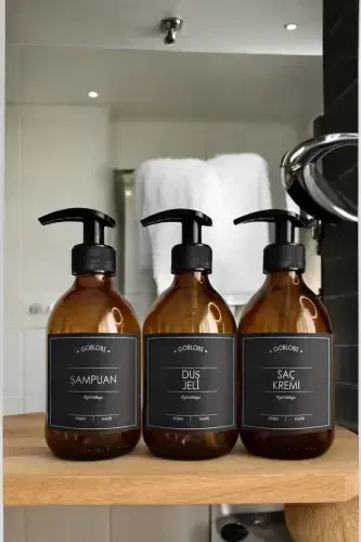 3'lü Set 300ml Amber Şampuan & Duş Jeli & Saç Kremi Siyah Etiketli Şişe-siyah(şampuan duş jeli saç kremi) - GO BLOBS (1)
