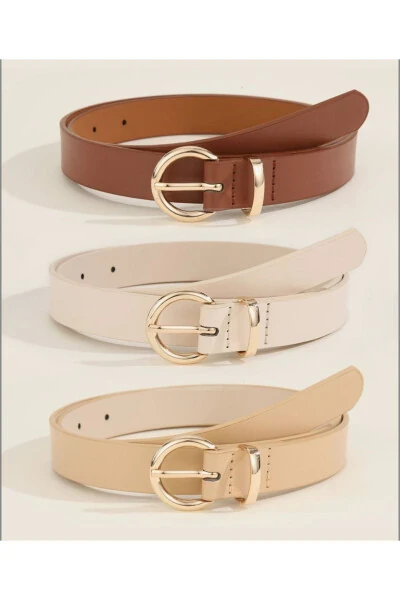 3lu Set Kemer Standart Boy Taba Beyaz Bej-taba beyaz bej - Modazone