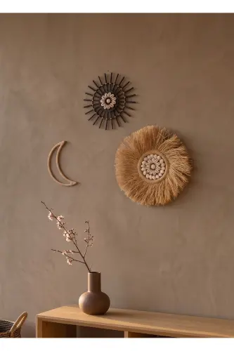 3'lü Set Rafya Deniz Kabuklu Model & Siyah Rattan Çubuk Deniz Kabuklu & Rafya Ay - Siyah - 4