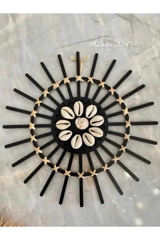 3'lü Set Rafya Deniz Kabuklu Model & Siyah Rattan Çubuk Deniz Kabuklu & Rafya Ay - Siyah - 7