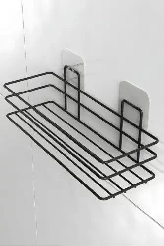 3'lü Set Yapışkanlı 4 Kancalı Paslanmaz Banyo Rafı Mat Siyah Banyo Şampuanlık Duşakabin Duş Askısı - 5