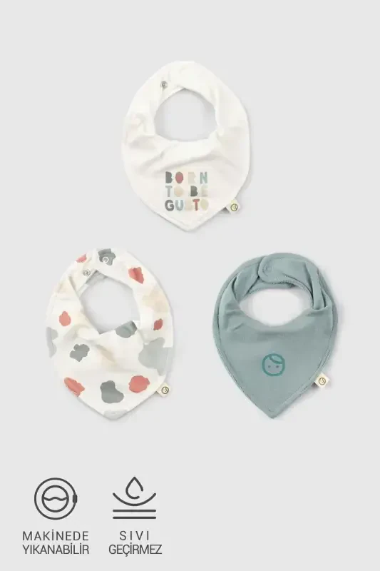 3'lü Sıvı Geçirmez Organik Pamuk Bandana Önlük Seti Born to be Gusto - LITTLE GUSTO