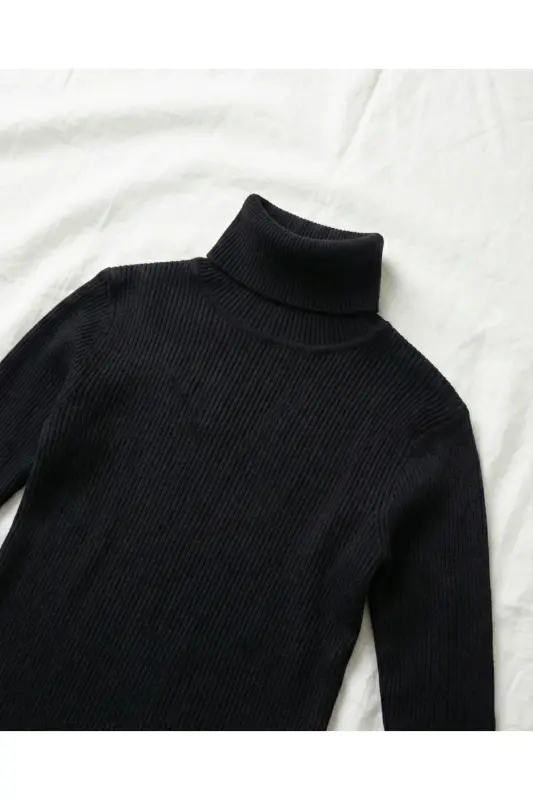 3lü Siyah Beyaz Bej Boğazlı Kazak Mevsimlik Kurtarıcı Parça Pamuklu Balıkçı Yaka Şardonlu Slimfit-Siyah - 5