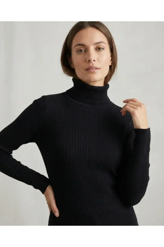 3lü Siyah Beyaz Gri Boğazlı Kazak Mevsimlik Kurtarıcı Parça Pamuklu Balıkçı Yaka Şardonlu Slimfit-Siyah - 4