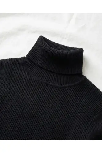 3lü Siyah Beyaz Gri Boğazlı Kazak Mevsimlik Kurtarıcı Parça Pamuklu Balıkçı Yaka Şardonlu Slimfit-Siyah - 6