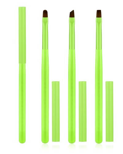 3PCS Nail Polish Clean Up Brush, Round&Falt&Angled Acetone Resistant Nail Brush for OPI Nail Polish Remover, Fingernail Cleaning Brushes at Home Nail Art and Designs(Bright Green) - 1