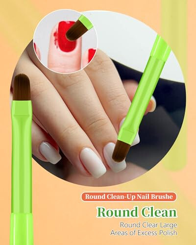 3PCS Nail Polish Clean Up Brush, Round&Falt&Angled Acetone Resistant Nail Brush for OPI Nail Polish Remover, Fingernail Cleaning Brushes at Home Nail Art and Designs(Bright Green) - 4