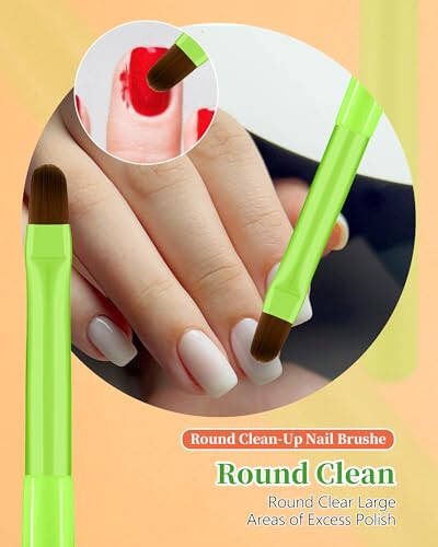 3PCS Nail Polish Clean Up Brush, Round&Falt&Angled Acetone Resistant Nail Brush for OPI Nail Polish Remover, Fingernail Cleaning Brushes at Home Nail Art and Designs(Bright Green) - 4