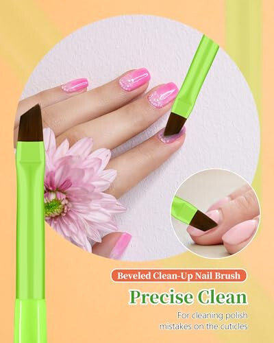 3PCS Nail Polish Clean Up Brush, Round&Falt&Angled Acetone Resistant Nail Brush for OPI Nail Polish Remover, Fingernail Cleaning Brushes at Home Nail Art and Designs(Bright Green) - 5