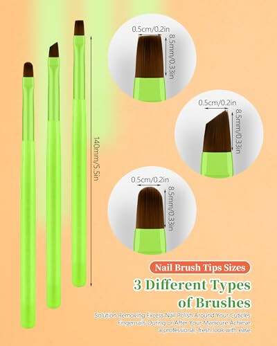 3PCS Nail Polish Clean Up Brush, Round&Falt&Angled Acetone Resistant Nail Brush for OPI Nail Polish Remover, Fingernail Cleaning Brushes at Home Nail Art and Designs(Bright Green) - 6