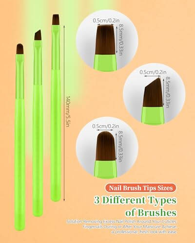 3PCS Nail Polish Clean Up Brush, Round&Falt&Angled Acetone Resistant Nail Brush for OPI Nail Polish Remover, Fingernail Cleaning Brushes at Home Nail Art and Designs(Bright Green) - 6