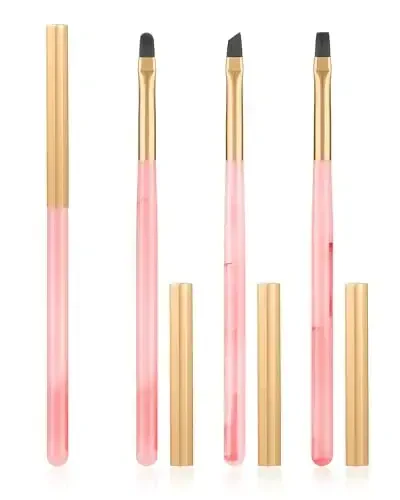 3PCS Nail Polish Clean Up Brush, Round&Falt&Angled Acetone Resistant Nail Brush for OPI Nail Polish Remover, Fingernail Cleaning Brushes at Home Nail Art and Designs(Emerald Pink) - AMILHITON