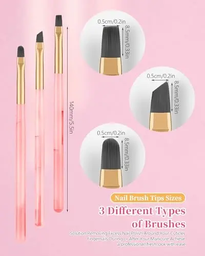 3PCS Nail Polish Clean Up Brush, Round&Falt&Angled Acetone Resistant Nail Brush for OPI Nail Polish Remover, Fingernail Cleaning Brushes at Home Nail Art and Designs(Emerald Pink) - 6