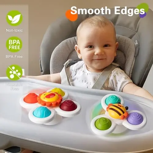 3PCS Suction Cup Spinner Toys for 1-2 Year Old Boys Spinning Toys Sensory Toys for Toddlers 1-3 Gifts for 1 Year Old Girls - 2