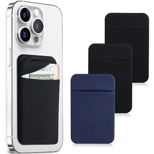 3Pack mobil telefon karta ushlagichi, telefon orqa tomoni uchun cho'ntak, cho'ziluvchan yopishtiriladigan hamyon kredit karta ID g'ilofi iPhone Samsung Galaxy uchun qopqoqli o'z-o'zidan yopishtiruvchi stiker-2Qora+1To'q ko'k - 1