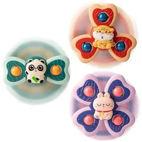 3PCS Animal Suction Cup Spinner Toys for 1 2 Year Old Boys Spinning Toys Baby Toys 12-18 Months Sensory Toys for Toddlers 1-3 First Birthday Baby Gifts for 1 Year Old Girls - 3PCS