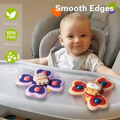 3PCS Animal Suction Cup Spinner Toys for 1 2 Year Old Boys Spinning Toys Baby Toys 12-18 Months Sensory Toys for Toddlers 1-3 First Birthday Baby Gifts for 1 Year Old Girls - 3PCS (1)
