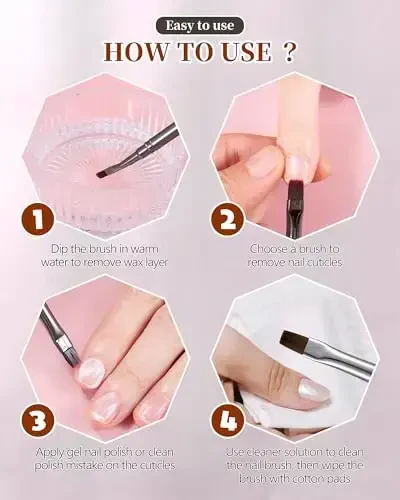 3PCS Brush for OPI Nail Polish Remover, AMilHiTon Nails Clean Up Brushes, Round/Angled/flat Acetone Resistant Nail Art Designs, and Tidying Up Polish Mishaps on Cuticles（Gun Color） - 4