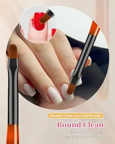 3PCS кисти для очистки ногтей, круглая/скошенная/плоская, устойчивая к ацетону кисть для удаления гель-лака, кисти для ногтей для исправления ошибок при нанесении лака на кутикулу и дизайна ногтей (оранжево-черные) - 6