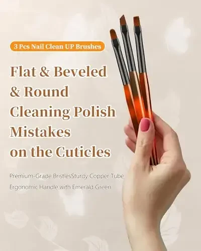 3PCS Nail Art Clean Up Brushes, Round/Angled/flat Acetone Resistant Gel Nail Polish Remover Brush, Nail Brushes for Tidying Up Polish Mishaps on Cuticles, and Nail Art Designs（Orange Black） - 2