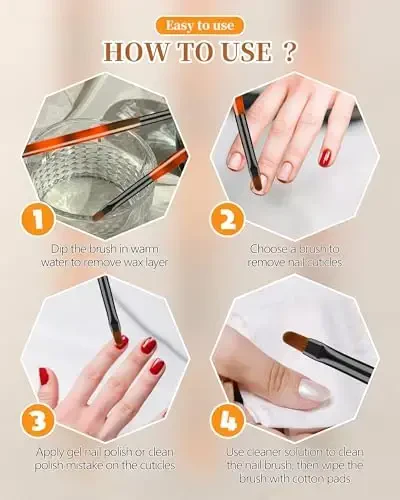 3PCS Nail Art Clean Up Brushes, Round/Angled/flat Acetone Resistant Gel Nail Polish Remover Brush, Nail Brushes for Tidying Up Polish Mishaps on Cuticles, and Nail Art Designs（Orange Black） - 4