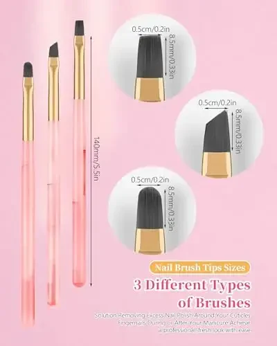 3PCS Nail Polish Clean Up Brush, Round&Falt&Angled Acetone Resistant Nail Brush for OPI Nail Polish Remover, Fingernail Cleaning Brushes at Home Nail Art and Designs(Emerald Pink) - 6