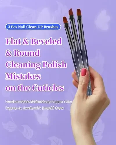 3PCS Nail Polish Clean Up Brush, Round&Falt&Angled Acetone Resistant Nail Brush for OPI Nail Polish Remover, Fingernail Cleaning Brushes at Home Nail Art and Designs(Gilded Blue) - AMILHITON (1)