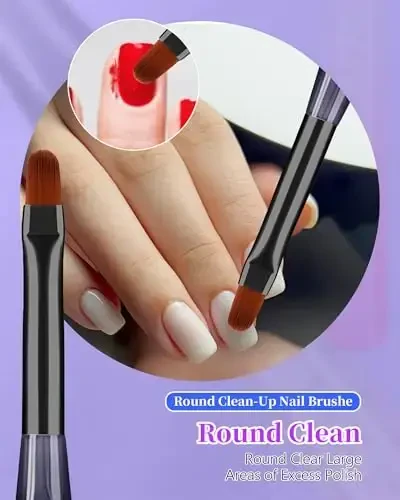 3PCS Nail Polish Clean Up Brush, Round&Falt&Angled Acetone Resistant Nail Brush for OPI Nail Polish Remover, Fingernail Cleaning Brushes at Home Nail Art and Designs(Gilded Blue) - 4