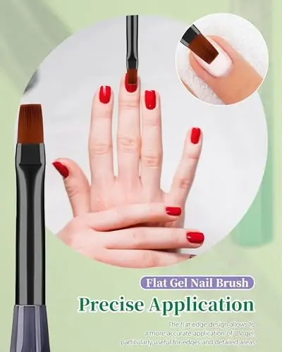 3PCS Nail Polish Clean Up Brush, Round&Falt&Angled Acetone Resistant Nail Brush for OPI Nail Polish Remover, Fingernail Cleaning Brushes at Home Nail Art and Designs(Gilded Green) - 3