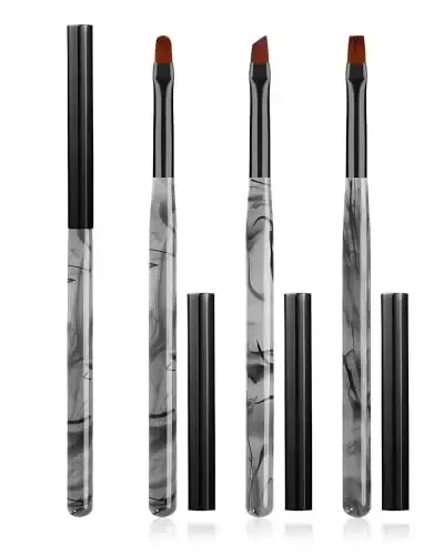 3PCS Nail Polish Clean Up Brush, Round&Falt&Angled Acetone Resistant Nail Brush for OPI Nail Polish Remover, Fingernail Cleaning Brushes at Home Nail Art and Designs(INk Black) - AMILHITON