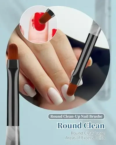 3PCS Nail Polish Clean Up Brush, Round&Falt&Angled Acetone Resistant Nail Brush for OPI Nail Polish Remover, Fingernail Cleaning Brushes at Home Nail Art and Designs(INk Black) - 4