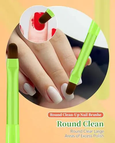 3PCS Nail Polish Clean Up Brush, Round&Flat&Angled Acetone Resistant Nail Brush for OPI Nail Polish Remover, Fingernail Cleaning Brushes at Home Nail Art and Designs (Bright Green) - 4