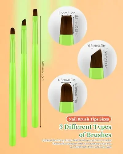 3PCS Nail Polish Clean Up Brush, Round&Flat&Angled Acetone Resistant Nail Brush for OPI Nail Polish Remover, Fingernail Cleaning Brushes at Home Nail Art and Designs (Bright Green) - 6