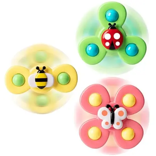 3PCS Suction Cup Spinner Toys for 1 2 Year Old Boys Spinning Toys Baby Toys 12-18 Months Sensory Toys for Toddlers 1-3 Easter Basket Stuffers Gifts for 1 Year Old Girls 