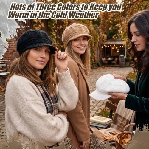 3pcs Women Warm Hat | Winter Slouchy Beanie Cap, Soft Warm, Secure Fit, Windproof, Knitted Newsboy Hats, for Outdoor Work Daily Use Women Ski Snow - 3PCS (1)