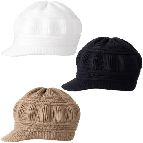 3pcs Women Warm Hat | Winter Slouchy Beanie Cap, Soft Warm, Secure Fit, Windproof, Knitted Newsboy Hats, for Outdoor Work Daily Use Women Ski Snow - 1