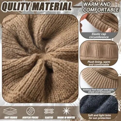 3pcs Women Warm Hat | Winter Slouchy Beanie Cap, Soft Warm, Secure Fit, Windproof, Knitted Newsboy Hats, for Outdoor Work Daily Use Women Ski Snow - 5