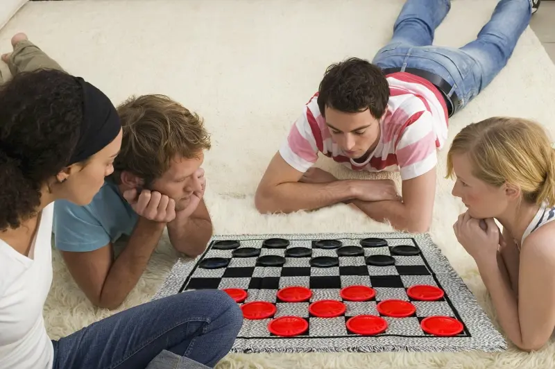 3 in 1 Giant Checkers & Mega Tic Tac Toe with Reversible Mat – Jumbo Classic Board Games for Family Fun, Indoor/Outdoor Activity - 4