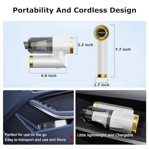 3-in-1 Mini Wireless Car Vacuum Cleaner - Multi-Function Car Vacuum Cleaner, Car Accessories For Men, USB-C Charged, Compact & Portable, Cordless Car Vacuum, Wireless Handheld Car Vacuum Cleaner - 5