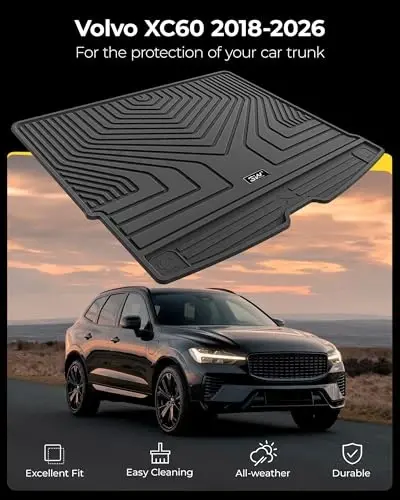 3W Cargo Liner Fit Volvo XC60 2018-2024 2025 2026 TPE All Weather Custom Fit Volvo XC60 Tunk Mat Accessories Black - 5