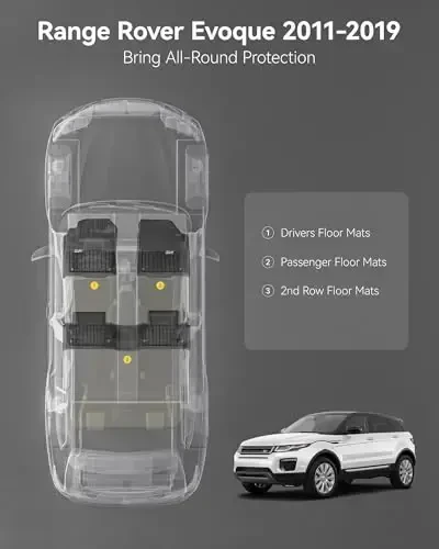 3W Chidamli TPE Qora Gilamchalar, Range Rover/Land Rover Evoque 2011-2019 uchun moslashtirilgan (Konvertatsiya uchun emas), 1 va 2-qator Barcha ob-havo uchun avtomobil gilamchalar to'plami - 3