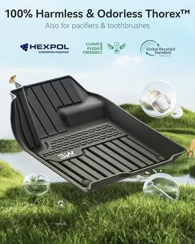 3W Durable TPE Black Floor Mats, Custom Fit for Range Rover/Land Rover Evoque 2011-2019 (Not for Convertible), 1st & 2nd Row All-Weather Vehicle Mat Set - 7