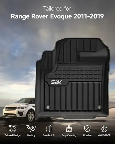 3W Durable TPE Black Floor Mats, Custom Fit for Range Rover/Land Rover Evoque 2011-2019 (Not for Convertible), 1st & 2nd Row All-Weather Vehicle Mat Set - 2