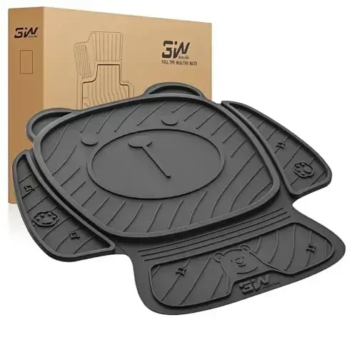 3W Car Seat Protector for Child car seat，TPE All Weather Heavy Duty Car Accessories, Applicable to All Models, Bear Baby Model, Black 