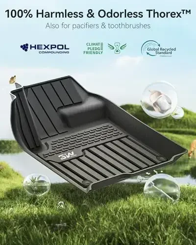 3W Durable TPE Black Floor Mats, Custom Fit for Range Rover/Land Rover Evoque 2011-2019 (Not for Convertible), 1st & 2nd Row All-Weather Vehicle Mat Set - 7